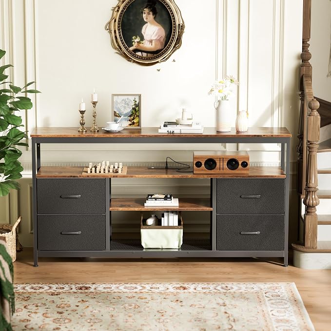 Huuger TV Stand Dresser with Power Outlets and LED Lights, 4 Drawers - Image 9
