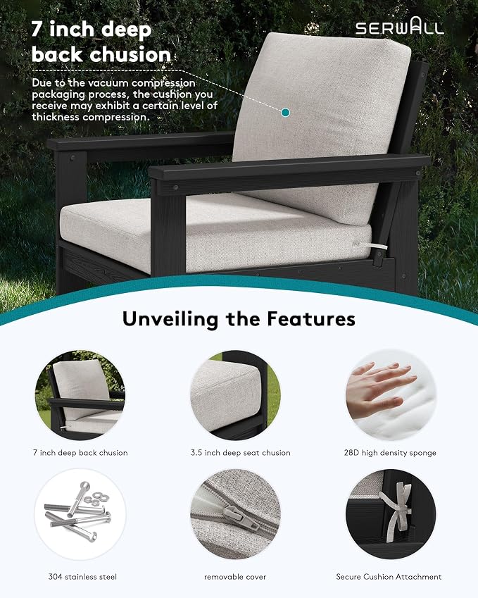 SERWALL HDPE Patio Sofa Set, 3-piece Sectional Outdoor Furniture Set, All - Image 4