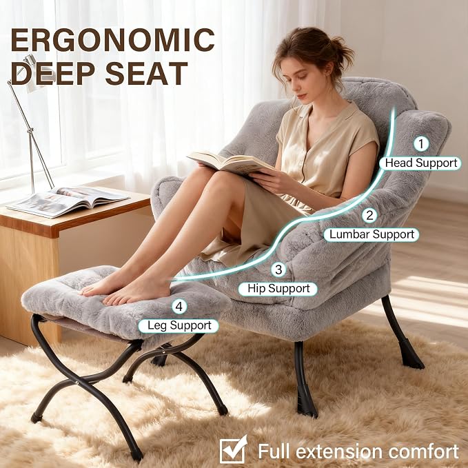 Welnow Lazy Chair with Ottoman, Modern Accent Chair with Armrests and a Side - Image 8