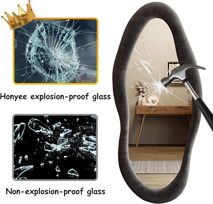 Honyee 55" x 24" Wavy Mirror, Flannel Wrapped Wooden Frame, Irregular Hanging - Image 6