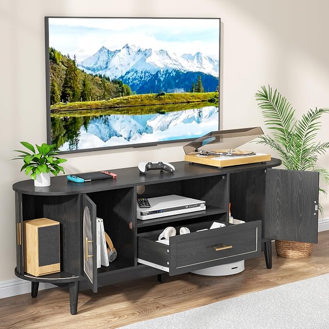 63" Fluted TV Stand for Tvs up to 70", Mid-Century Modern Entertainment Center - Image 6