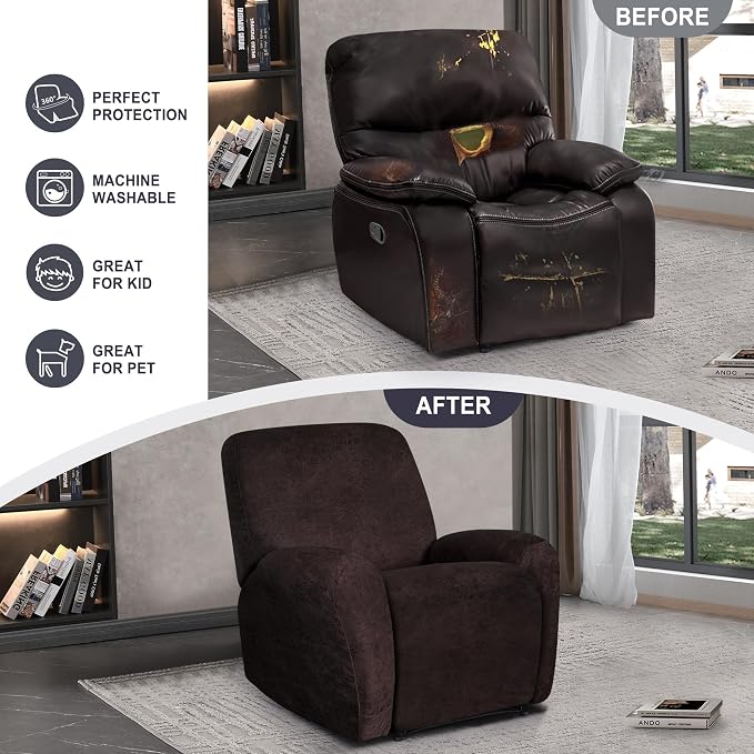 ANARACHON Leather Look Recliner Chair Covers, 4-Pieces Stretch Recliner Cover - Image 6