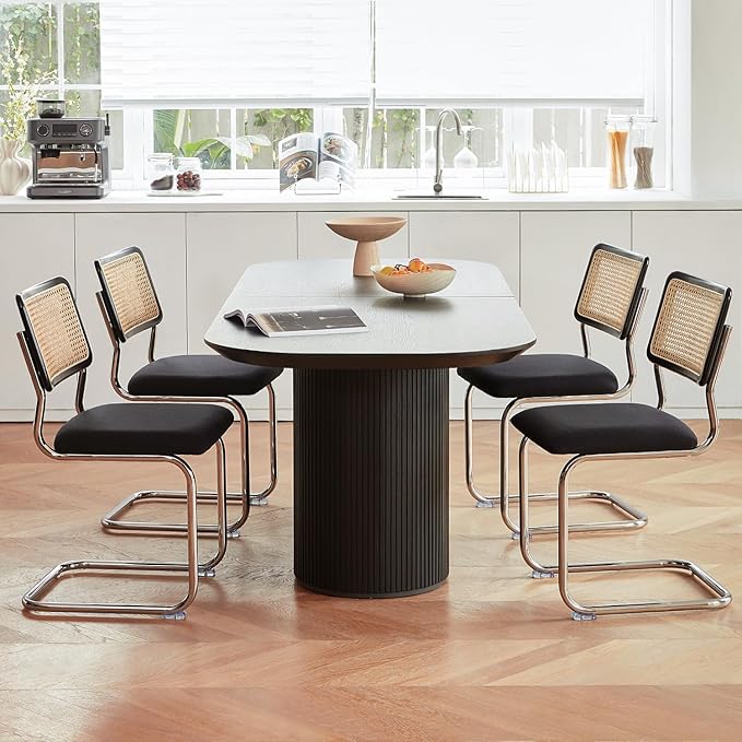 GrandNoor Rattan Dining Chairs Set, Wooden Mid Century Modern Dining Room Chairs - Image 3