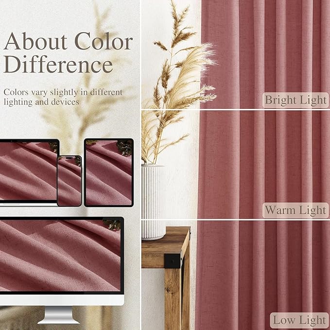 Canyon Rose Linen Curtains for Living Room 105 Inches Long Light Filtering Semi - Image 3