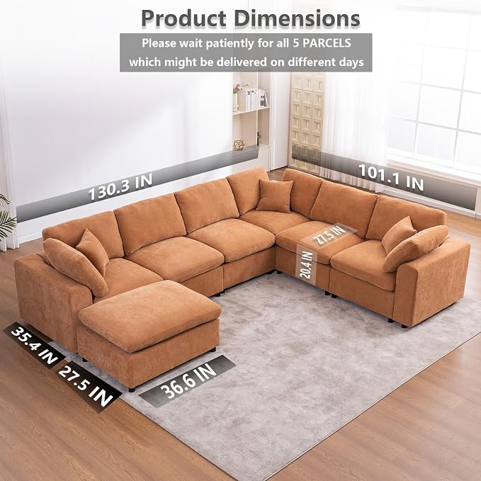 Oversized Modular Sectional Sofa Couch, Large 7 Seater Corner Sofa Modern U - Image 2