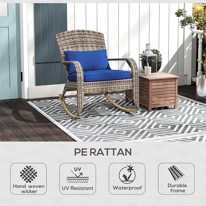 Outsunny Outdoor Wicker Adirondack Rocking Chair, Patio Rattan Rocker Chair - Image 7