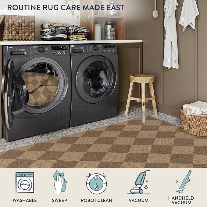 Lahome Checkered Easy Jute Indoor Outdoor Rug, 3x5 Washable Nature Rug - Image 4
