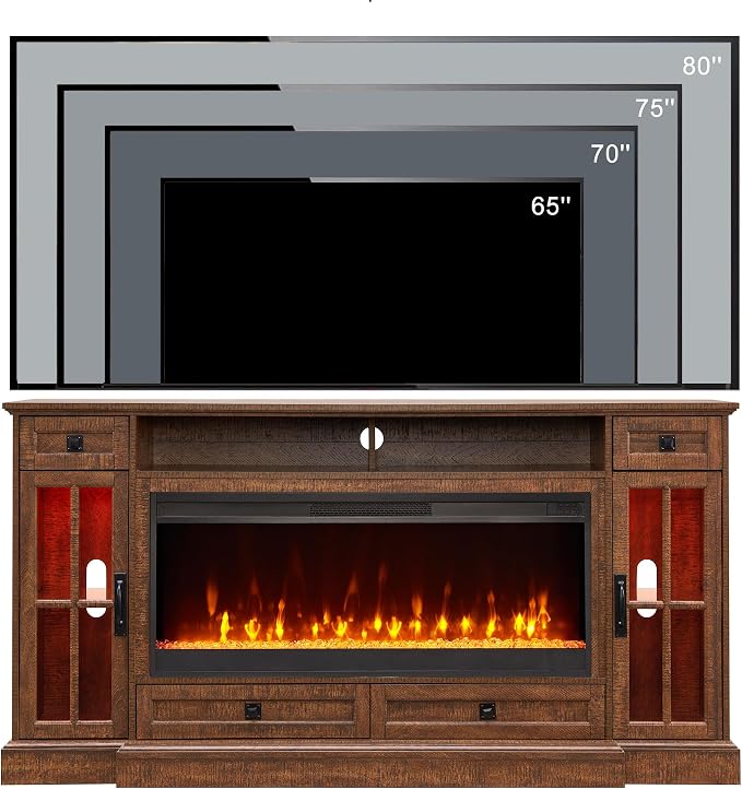 OKD Fireplace TV Stand for 80 Inch TV, Farmhouse Entertainment Center - Image 6