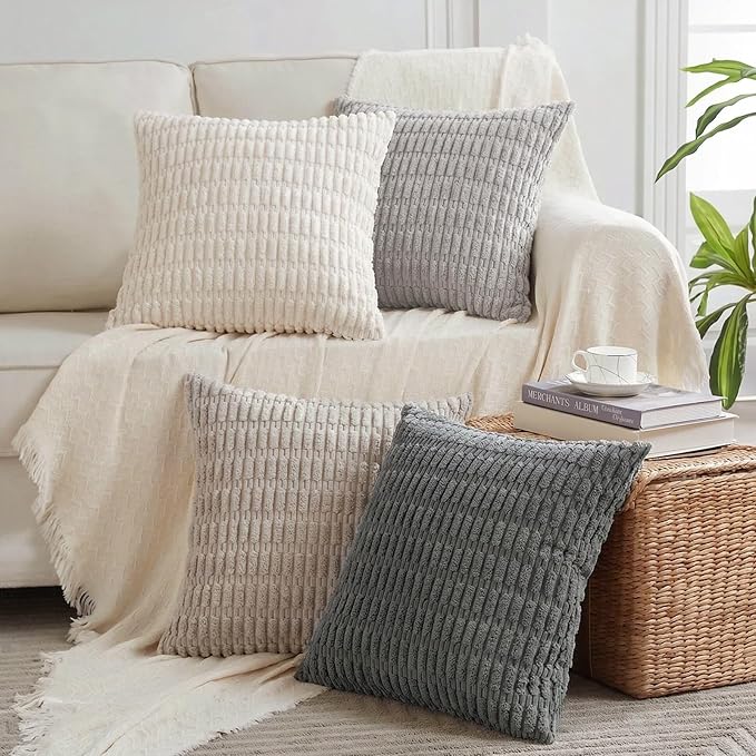 Fancy Homi Set of 4 Grey and White Decorative Throw Pillow Covers 12x12 Inch by Fancy+Homi