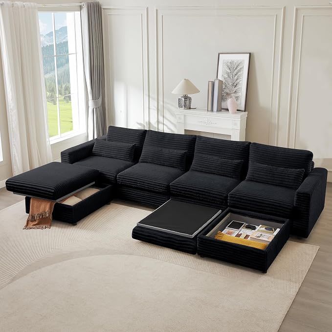 35.3" Corduroy Ottoman with Storage Oversized Ottoman - Image 8