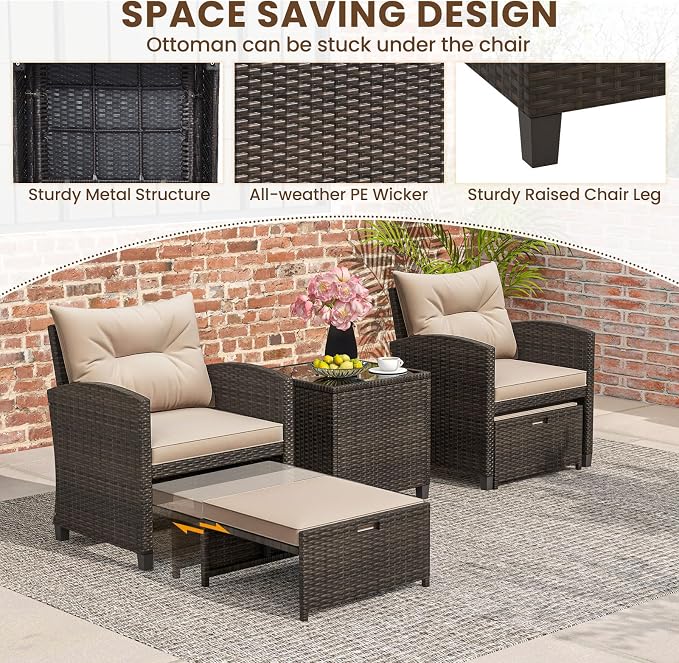 Tangkula 5 Pieces Patio Conversation Set, PE Wicker Rattan Outdoor Furniture Set - Image 7