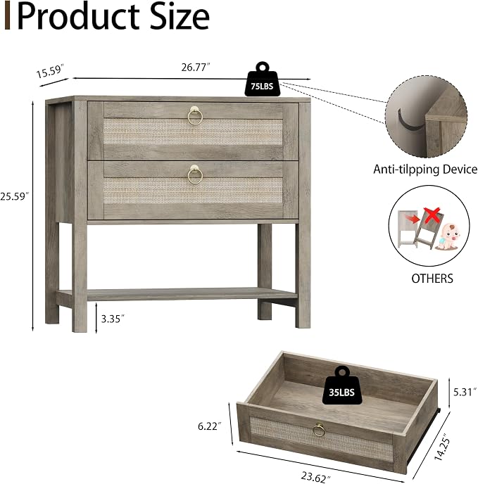 Xixini Nightstand wih 2 Drawers & Open Shelf, Small Mid Century Modern Night - Image 2