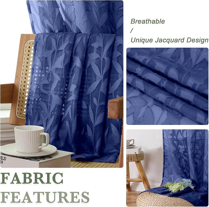 Lecloud Leia Dusty Blue Sheer Curtains 45 Inch Length 2 Panels, Balance Light & - Image 3