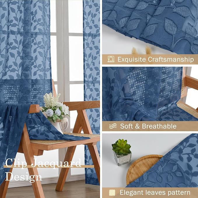 Chyhomenyc Dusty Blue Short Curtains 45 Inch Length 2 Panels, Light Filtering - Image 7