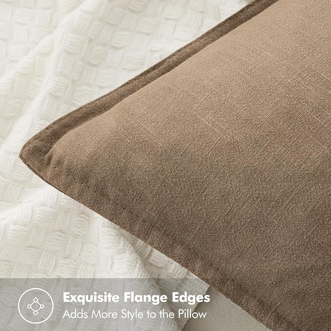 MIULEE Decorative Linen Euro Sham Pillow Covers 22x22 Inch Khaki Boho Farmhouse - Image 2