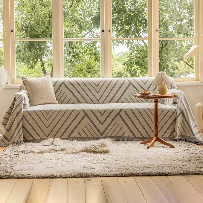 VClife Beige Gray Herringbone Couch Cover Modern Simple Style Geometric by VCLIFE