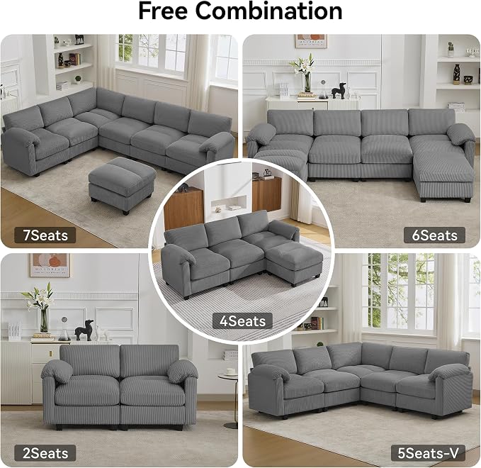 87.5'' L Shaped Modular Sectional Sofa, 3 Seater Cloud Couch - Image 7