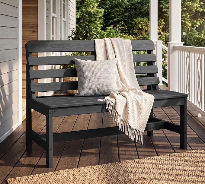 SERWALL Outdoor Bench, All Weather HDPE Outdoor Benches, 2-Person Armless Porch - Image 2