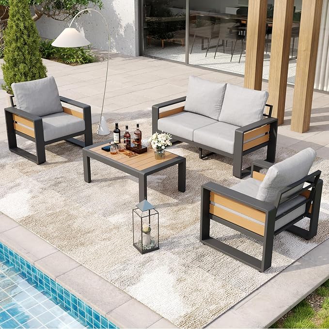 Aoxun Aluminum Patio Furniture Set, 4 Piece Luxury Outdoor Sectional - Image 6