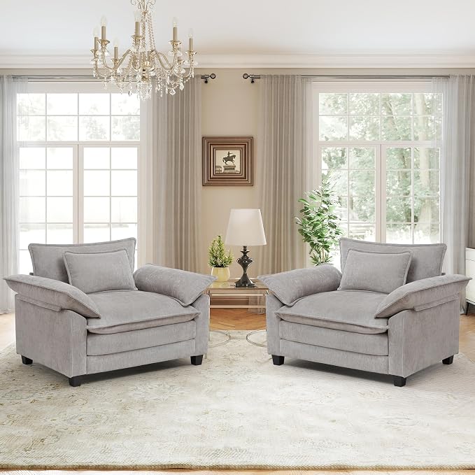 Modern Oversized Accent Chairs Set of 2, Chenille Cloud Sofa Chair by choairy