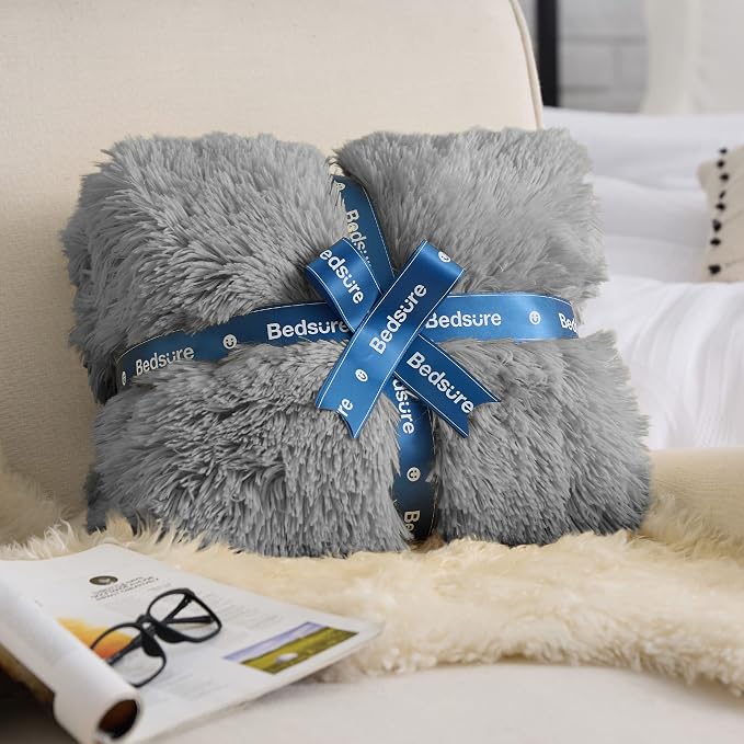 Bedsure GentleSoft Fluffy Grey Blankets Queen Size - Image 5