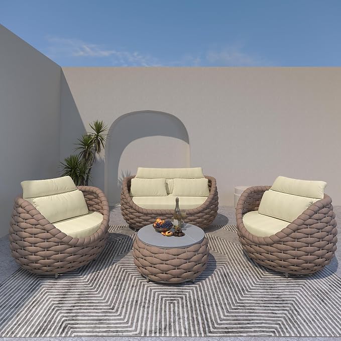 TWT 6-Piece Aluminum Patio Furniture Set, Olefin Rope Modern Outdoor - Image 6