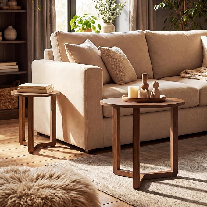 Giantex Round Nesting Coffee Table Set of 2, Wood Nesting End Tables - Image 8