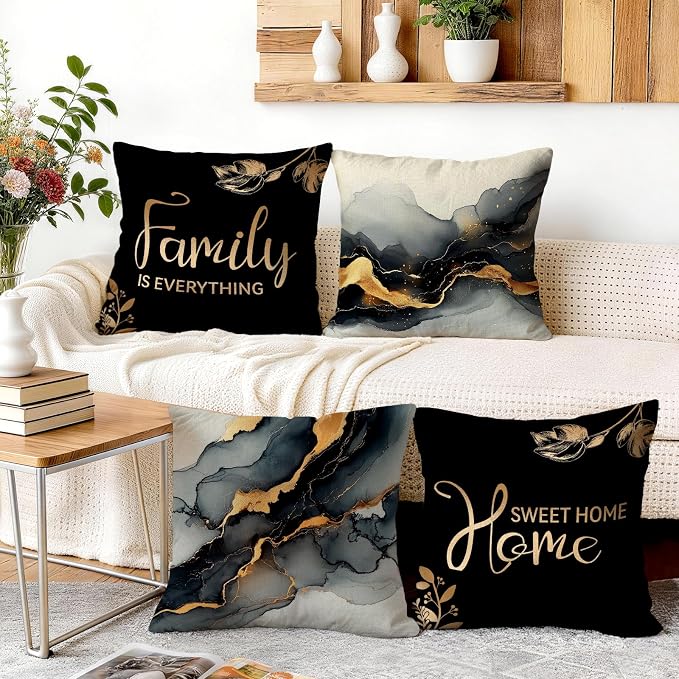 OBSEDE Black Gold Marble Sweet Home Decorative Throw Pillow Covers 18 × 18 in - Image 5