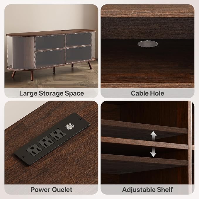 63 inch TV Stand with Power Outlet, Fluted Entertainment Center - Image 3