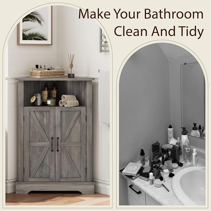 Smuxee Bathroom Corner Storage Cabinet, Farmhouse Floor Corner Cabinet - Image 7