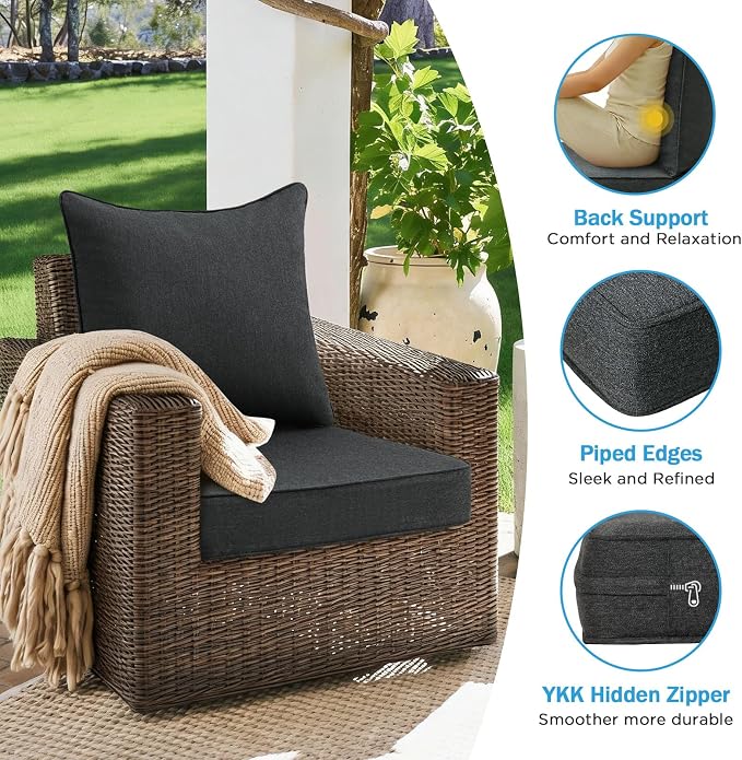 Sunbrella Outdoor Deep Seat & Back Cushion Set, 24 x 24 Inch Water Repellent - Image 6