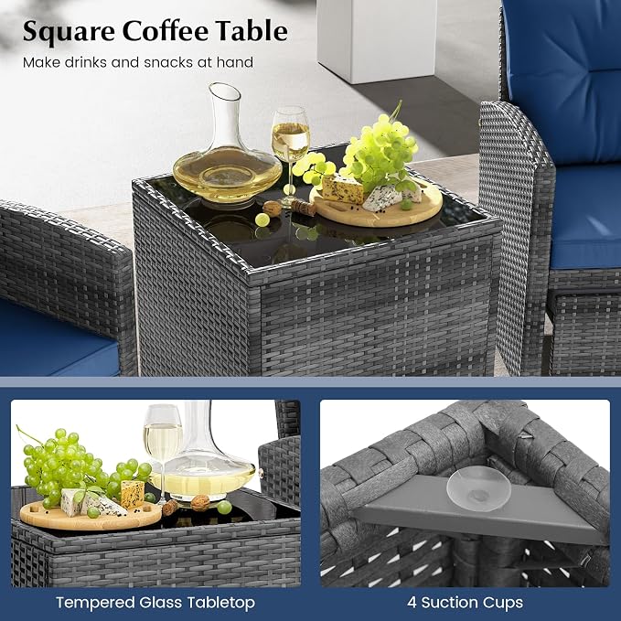 Tangkula 5 Pieces Patio Conversation Set, PE Wicker Rattan Outdoor Furniture Set - Image 6
