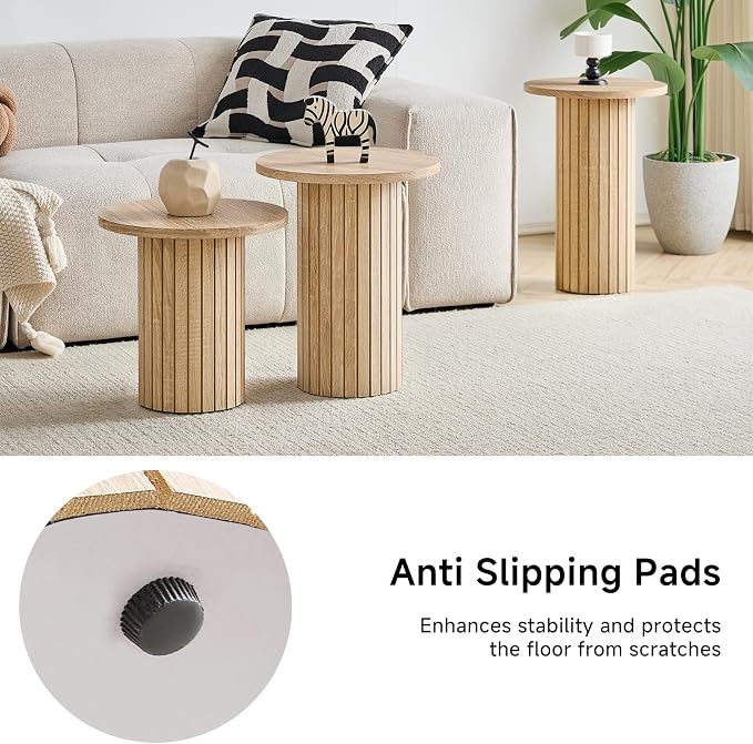 Round Nesting Coffee Table Set of 3 Mid Century Modern Wood Round Coffee Tables - Image 6