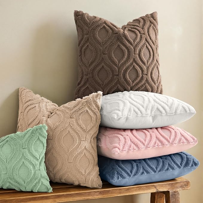 decorUhome Throw Pillow Covers 12x20 Inch Set of 2, Soft Plush Faux Wool Brown - Image 2