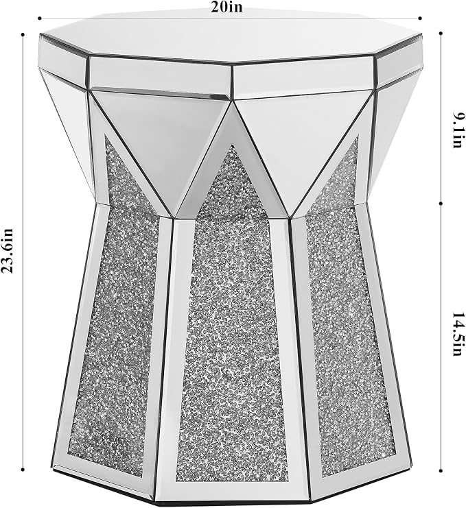 Drum End Table with Mirror Crystal, Modern Design Luxury Furniture, 20 inch - Image 2