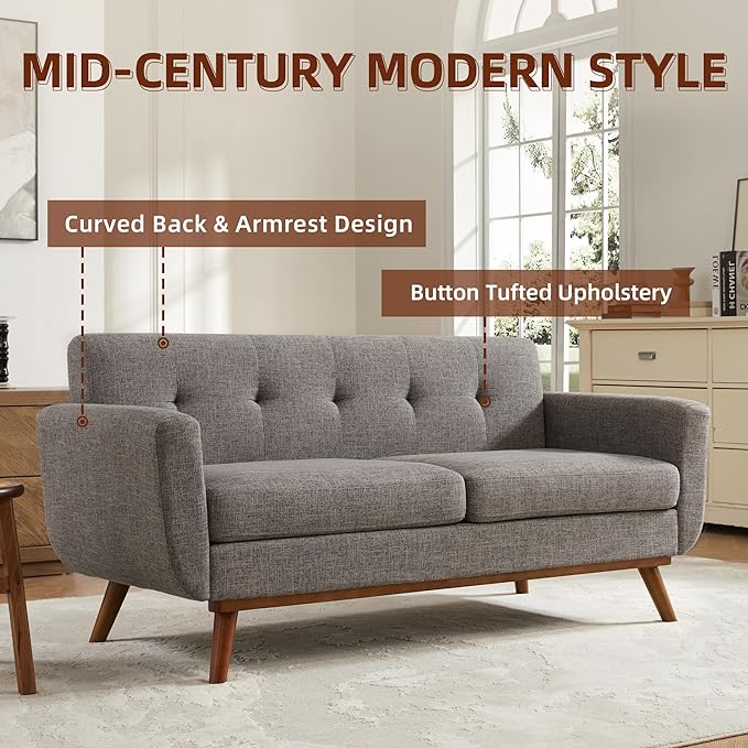 Kingfun 65.2" W Loveseat Sofa, Mid Century Modern Decor Love Seat Couches - Image 4
