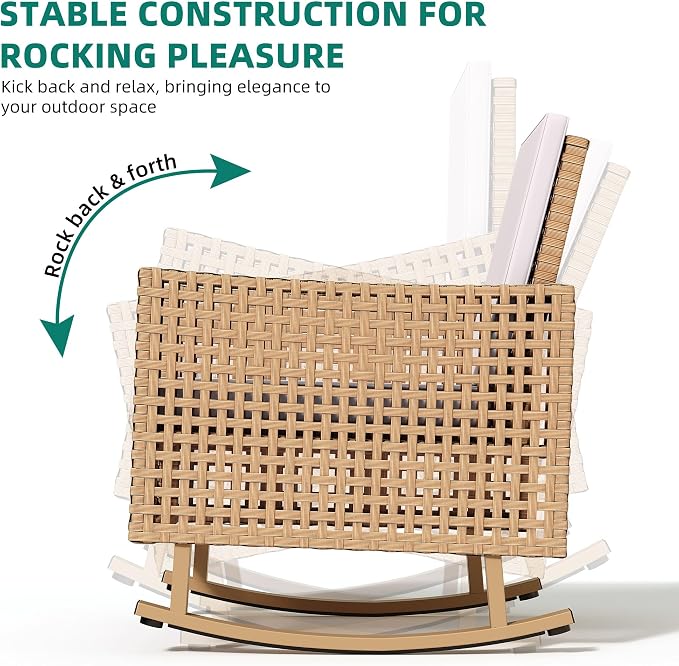 YITAHOME 3 Pieces Patio Wicker Rocking Chair Set, Outdoor Patio Furniture Set - Image 4