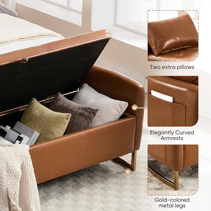 65" End of Bed Storage Bench, Leather Storage Bench - Image 5