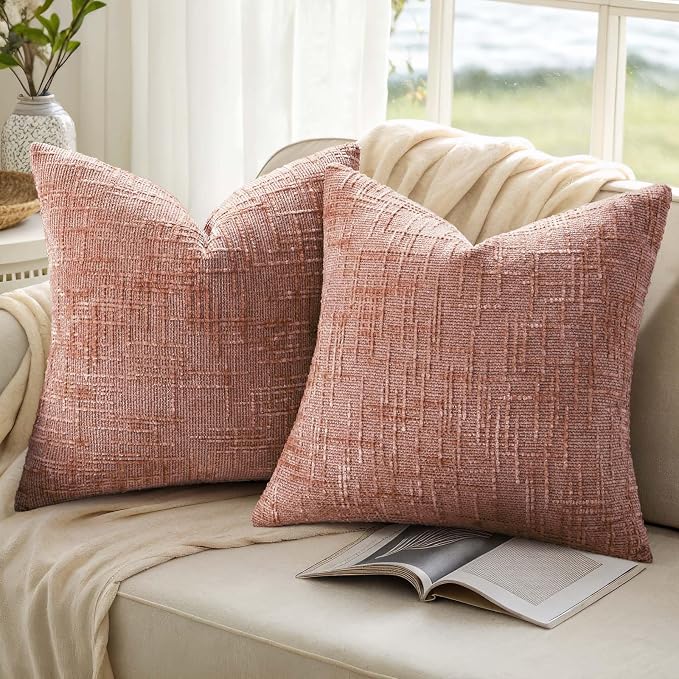 decorUhome Summer Pink Chenille Throw Pillow Covers 16x16 Set of 2 Textured - Image 9