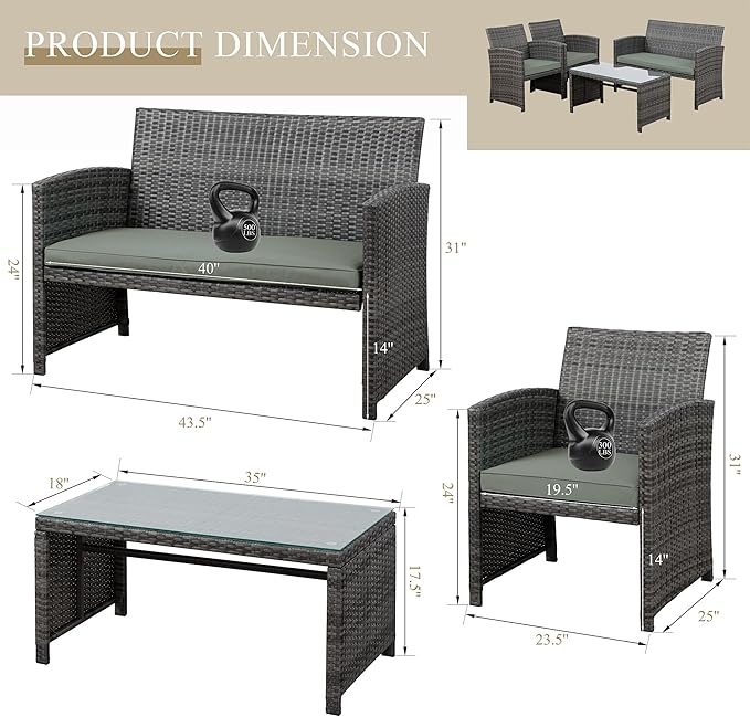 JAMFLY 4 Piece Outdoor Patio Furniture Set, Outdoor Wicker Rattan Chairs - Image 9