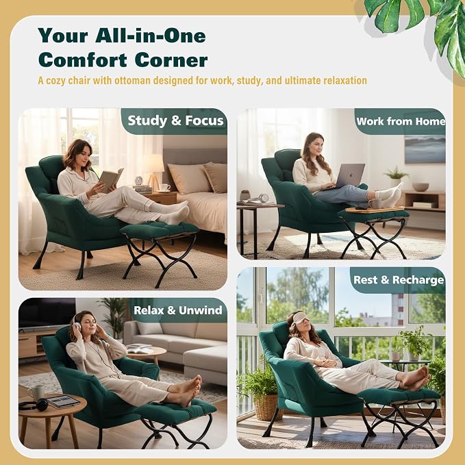 Lazy Chair with Ottoman, Large Accent Chair with Ottoman and a Throw Pillow - Image 9
