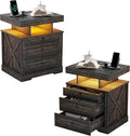 HNEBC Night Stand Set 2 with Gun Drawers, Farmhouse Nightstand with Charging by HNEBC