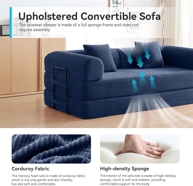 Convertible Sofa Bed with Corduroy Pillow, Comfy Floor Sofa Bed Compressed Sofa - Image 6