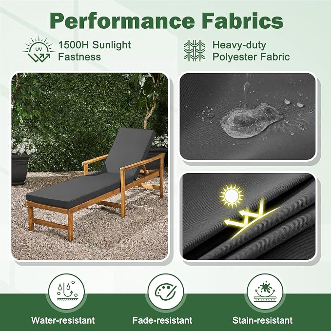2 Pcs Chaise Lounge Cushions Outdoor Set of 2, Outdoor Chaise Cushion - Image 5