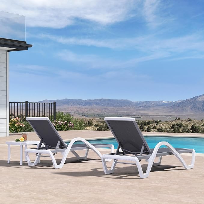 PURPLE LEAF Patio Chaise Lounge Chair Set of 3 Outside Aluminum Plastic - Image 4