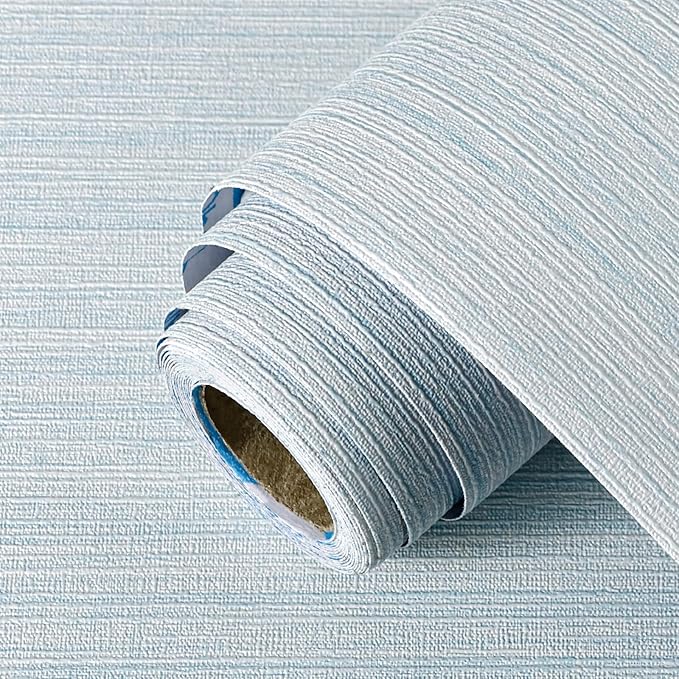 Light Blue Textured Grasscloth Peel and Stick Wallpaper, Waterproof Removable by Unknown