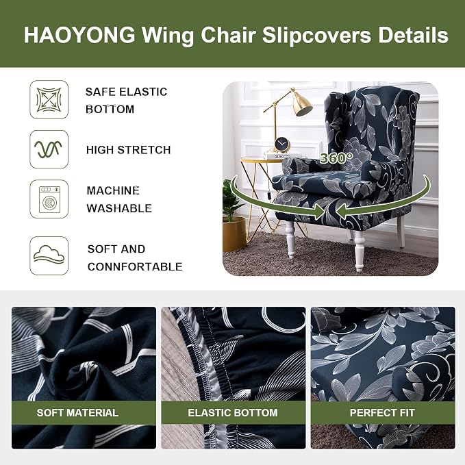 HAOYONG Wing Chair Slipcovers Printed Wingback Chair Covers 2 Pieces Wingback - Image 4