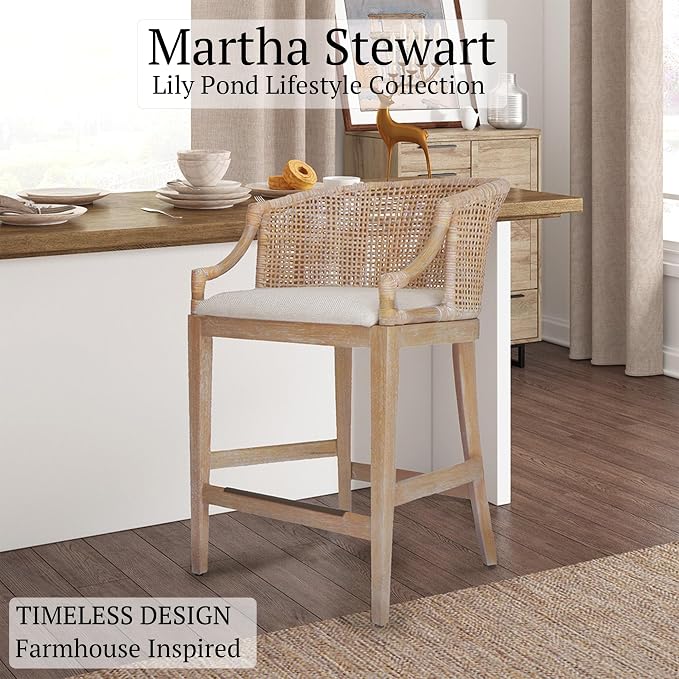 Martha Stewart Farmhouse Counter Height Bar Stools, Handcrafted Rattan Counter - Image 3