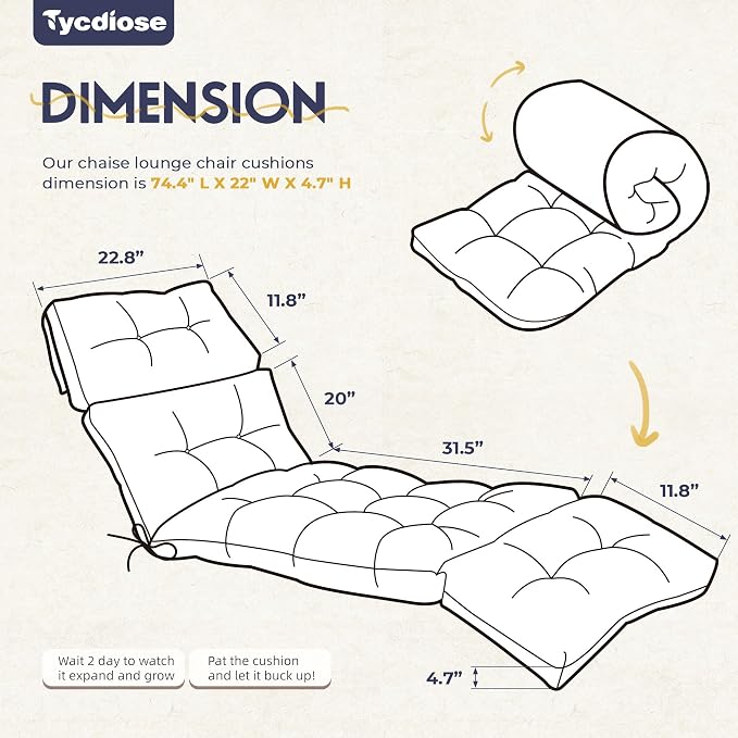 Chaise Lounge Cushions Outdoor Set of 2, 74.4 x 22 x 4.7 Inches Thickened - Image 2