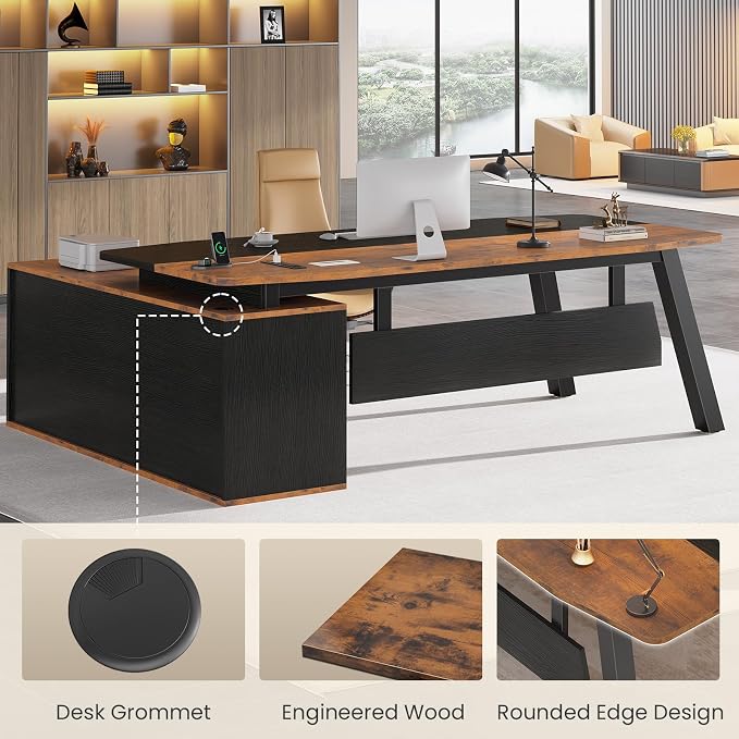 SEDETA 71" Executive Desk with File Cabinet, Large Office Desk with Drawers and - Image 8